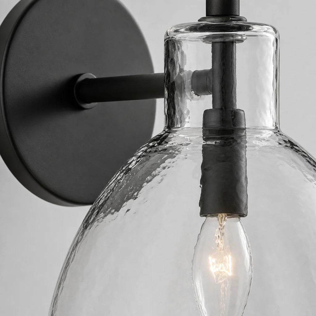 Close-up of the black backplate and hammered glass dome