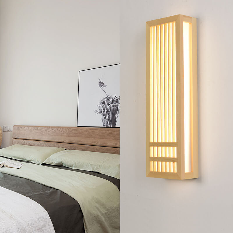 Modern Minimalist Solid Wood Acrylic Rectangular LED Wall Sconce Lamp for Living Room