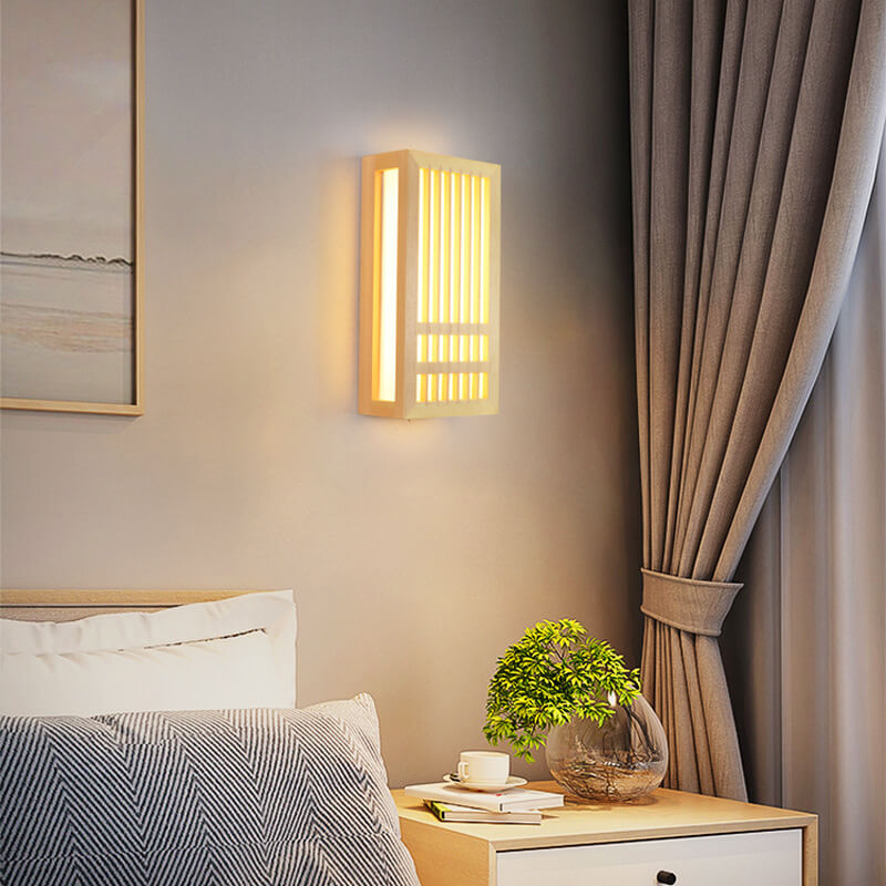 Modern Minimalist Solid Wood Acrylic Rectangular LED Wall Sconce Lamp for Living Room