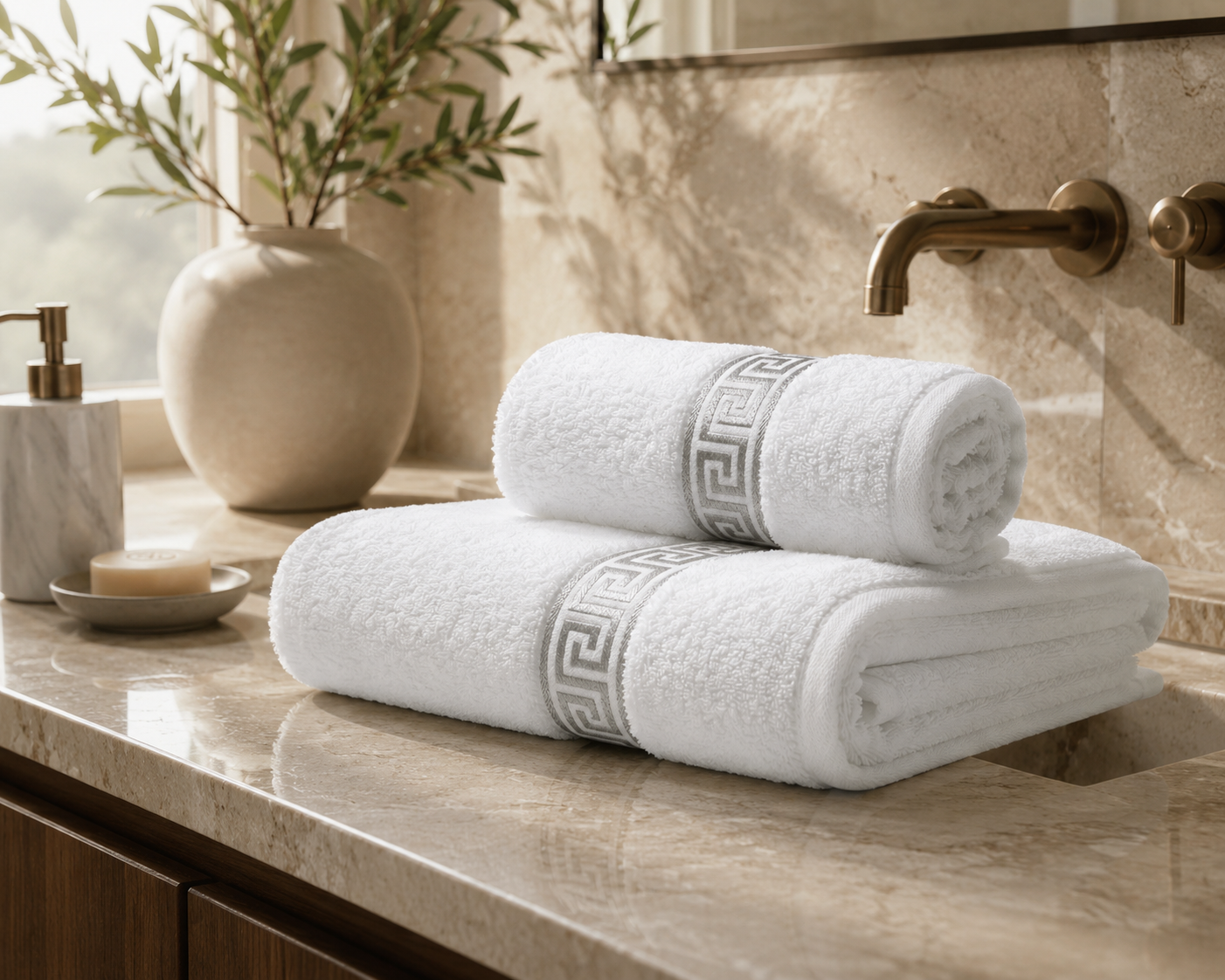 Meandro Greek Key Cotton Towel Set
