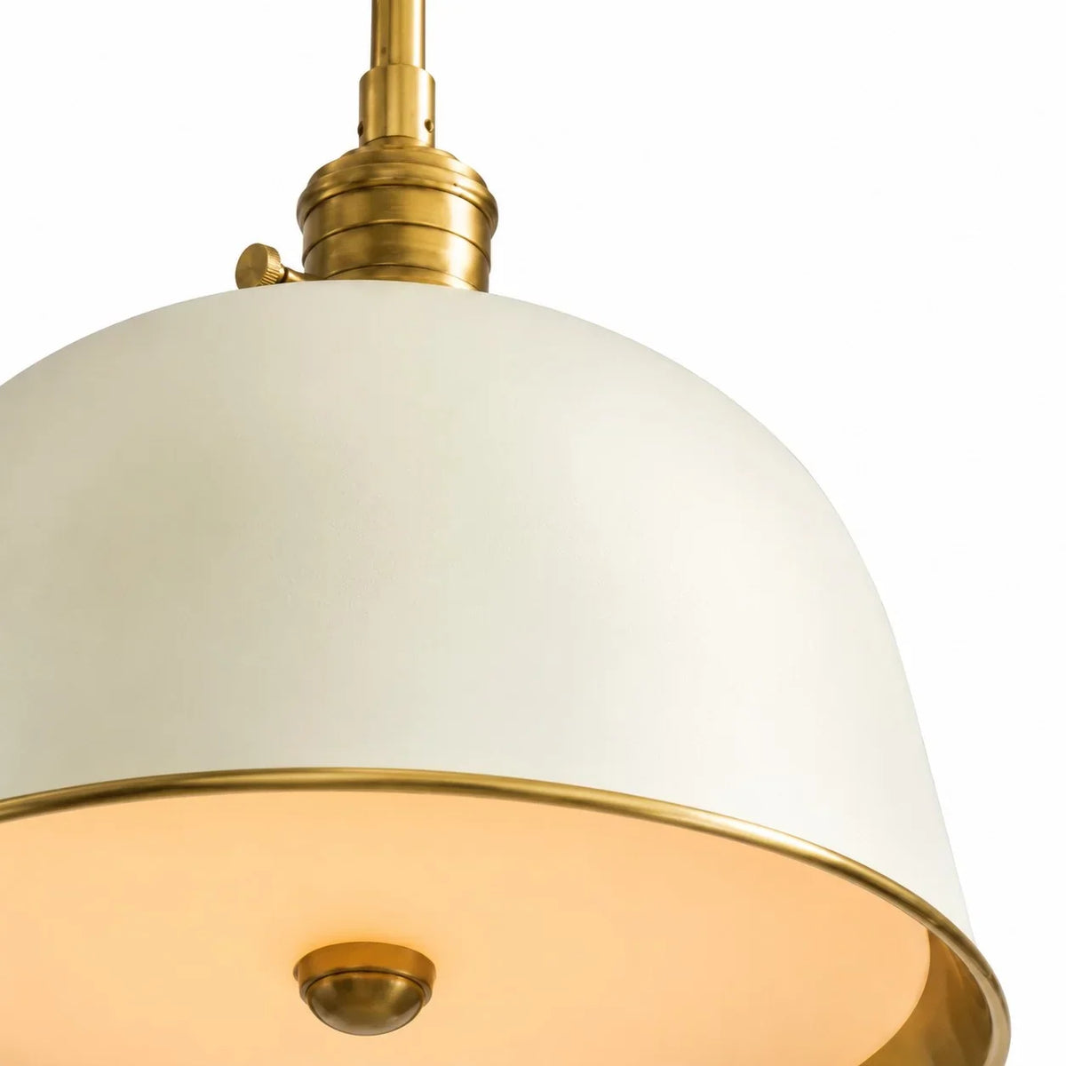 Close-up of the frosted diffuser and tumbled-brass interior