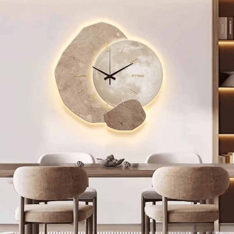 Wall clock - Moon design above a dining table