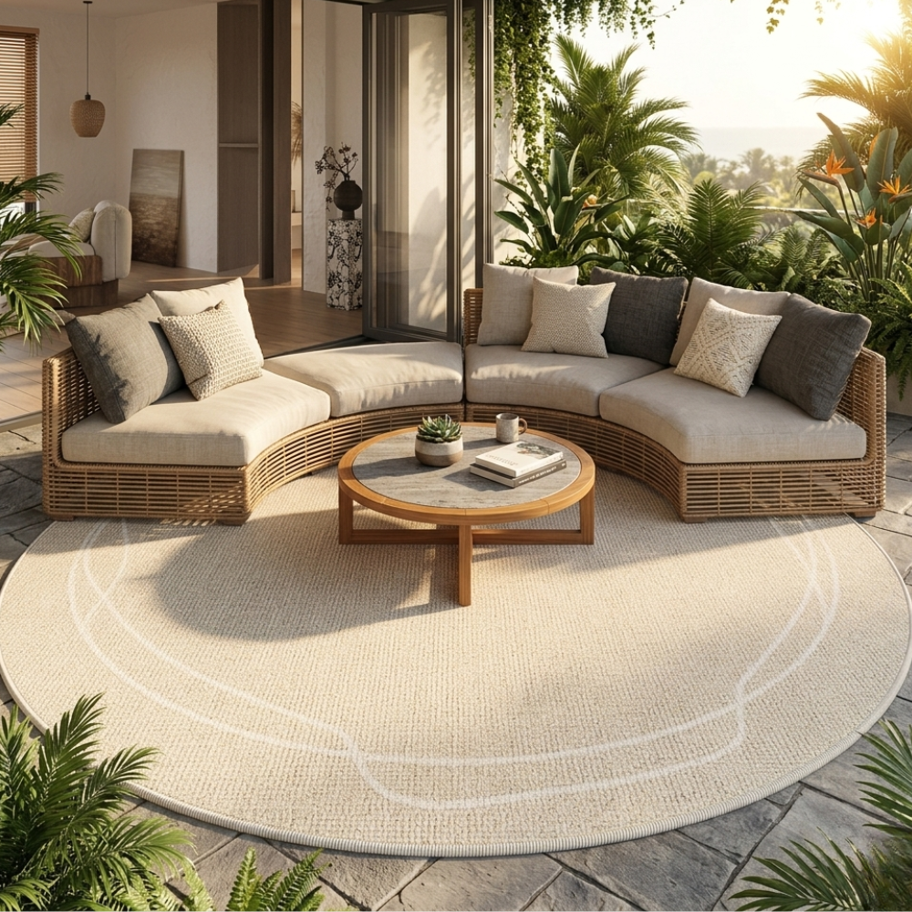 Veloura Luxury Round Area Rug | Soft Cream Non-Slip Wabi Sabi Rug for Living Room or Bedroom