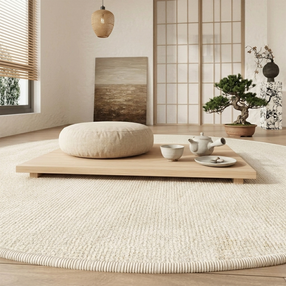 Veloura Luxury Round Area Rug | Soft Cream Non-Slip Wabi Sabi Rug for Living Room or Bedroom
