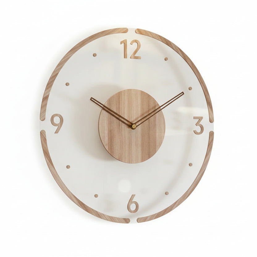 Scandinavian wooden wall clock Design 1 - gapped oak ring with 12/3/6/9 numerals