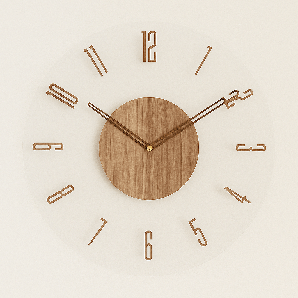 Scandinavian wooden wall clock Design 2 - frosted face with full numerals