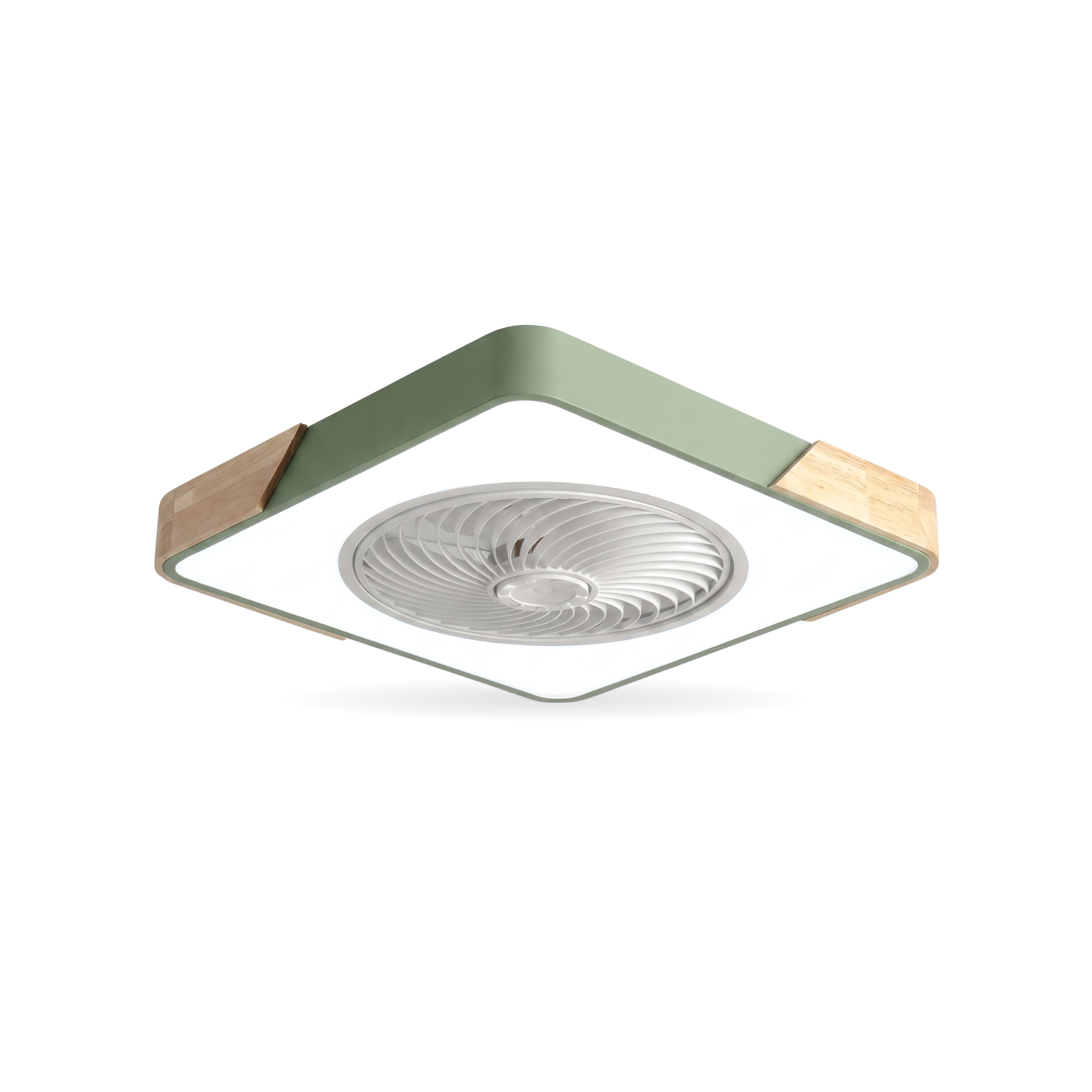 Zanoro Casa Aria Nordica ceiling fan light, sage green square, cool white LED, studio white