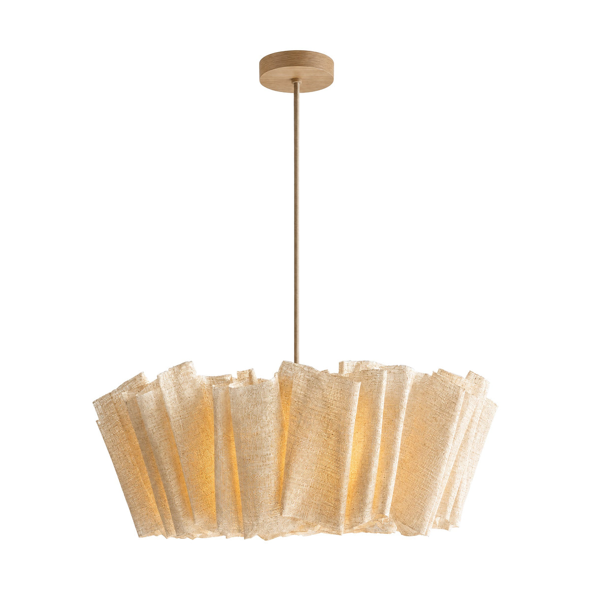 Corolla woven abaca pendant light with Wood cable set