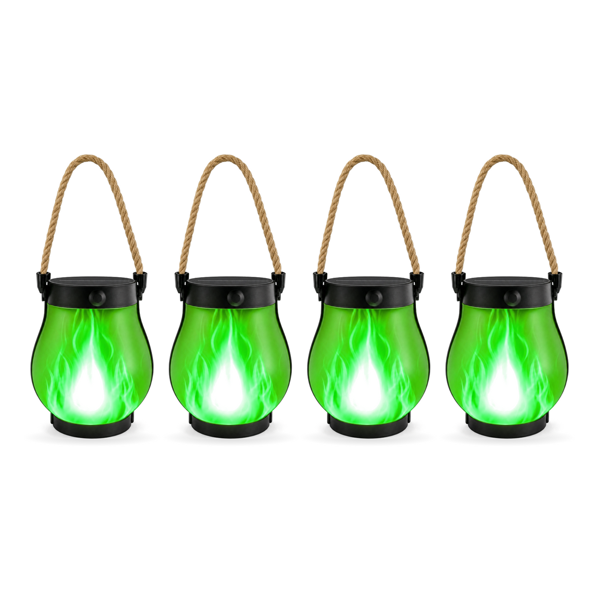 Fiamma Danzante solar flame lanterns, green, 4 pack