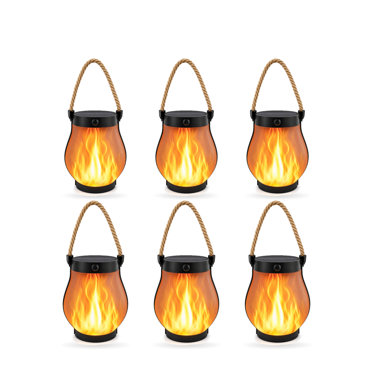 Fiamma Danzante solar flame lanterns, orange, 6 pack
