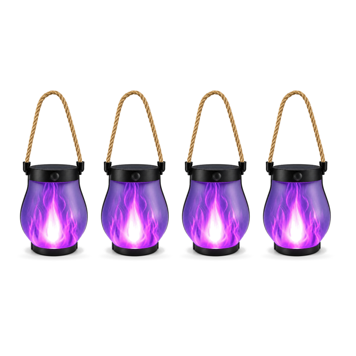Fiamma Danzante solar flame lanterns, purple, 4 pack