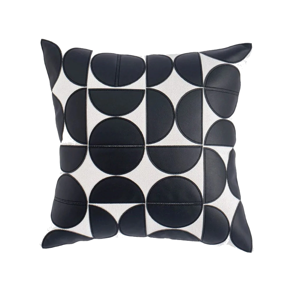 Gemma Geometric Faux Leather Cushion Cover in Black on pure white background
