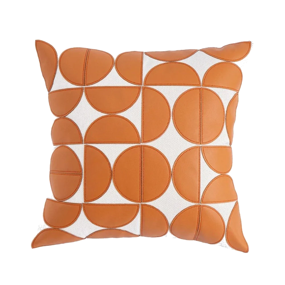Gemma Geometric Faux Leather Cushion Cover in Caramel on pure white background