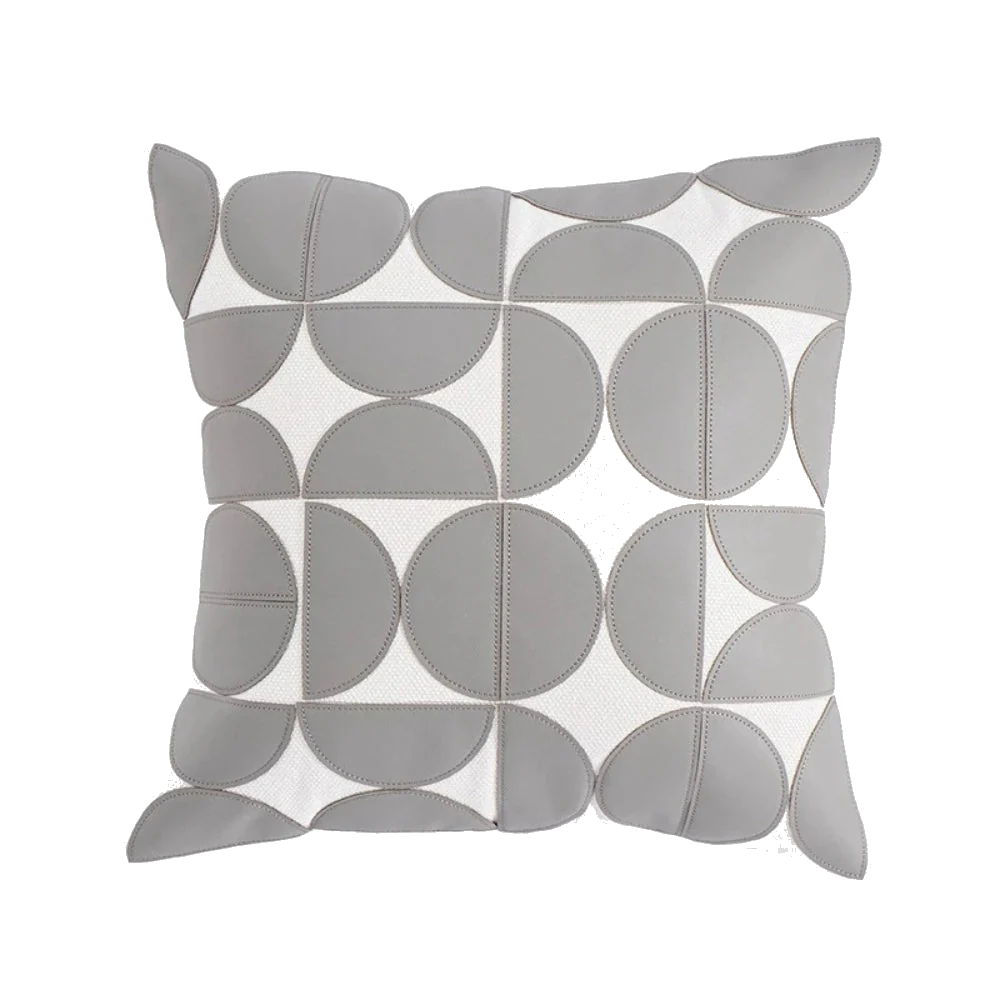 Gemma Geometric Faux Leather Cushion Cover in Gray on pure white background