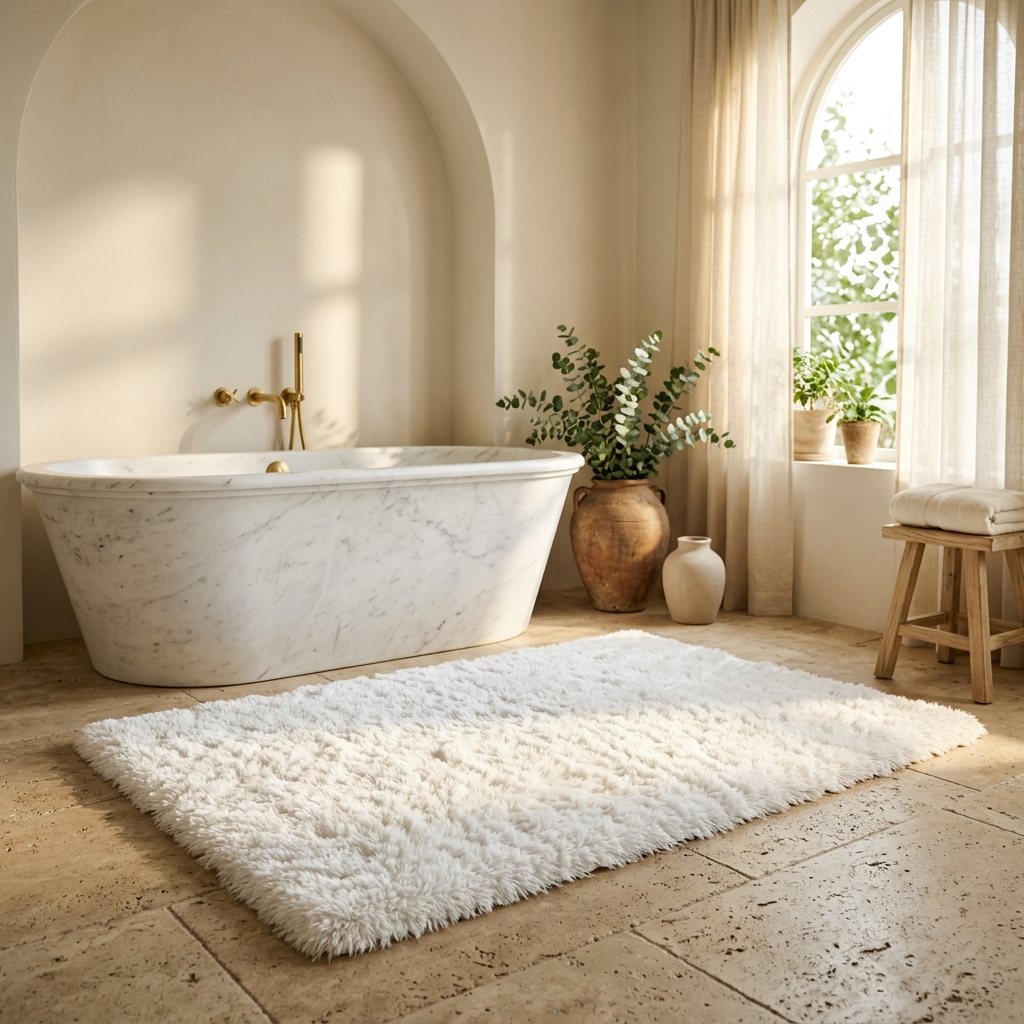 Soffice Lusso Bath Rug - White - Minimalist Italian Marble Bathroom