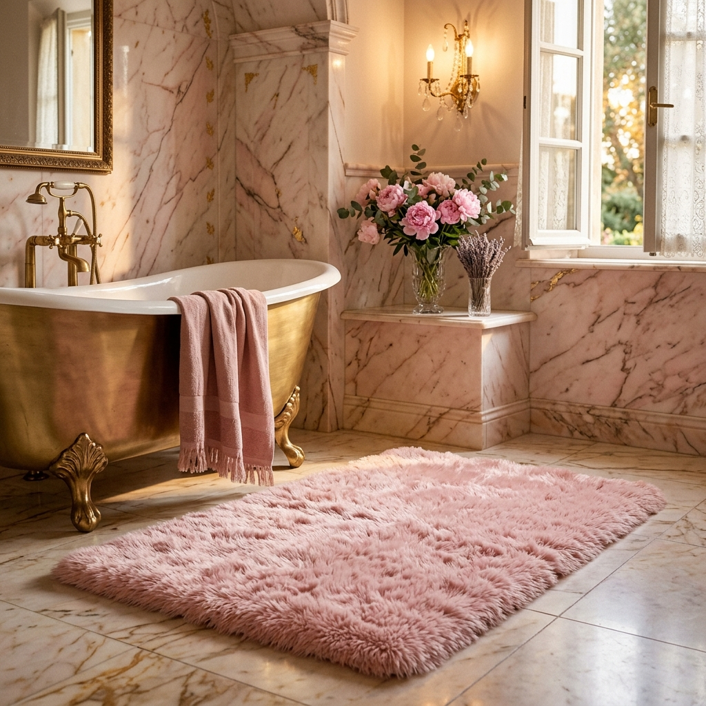 Soffice Lusso Bath Rug - Pink - Romantic Feminine Italian Bathroom