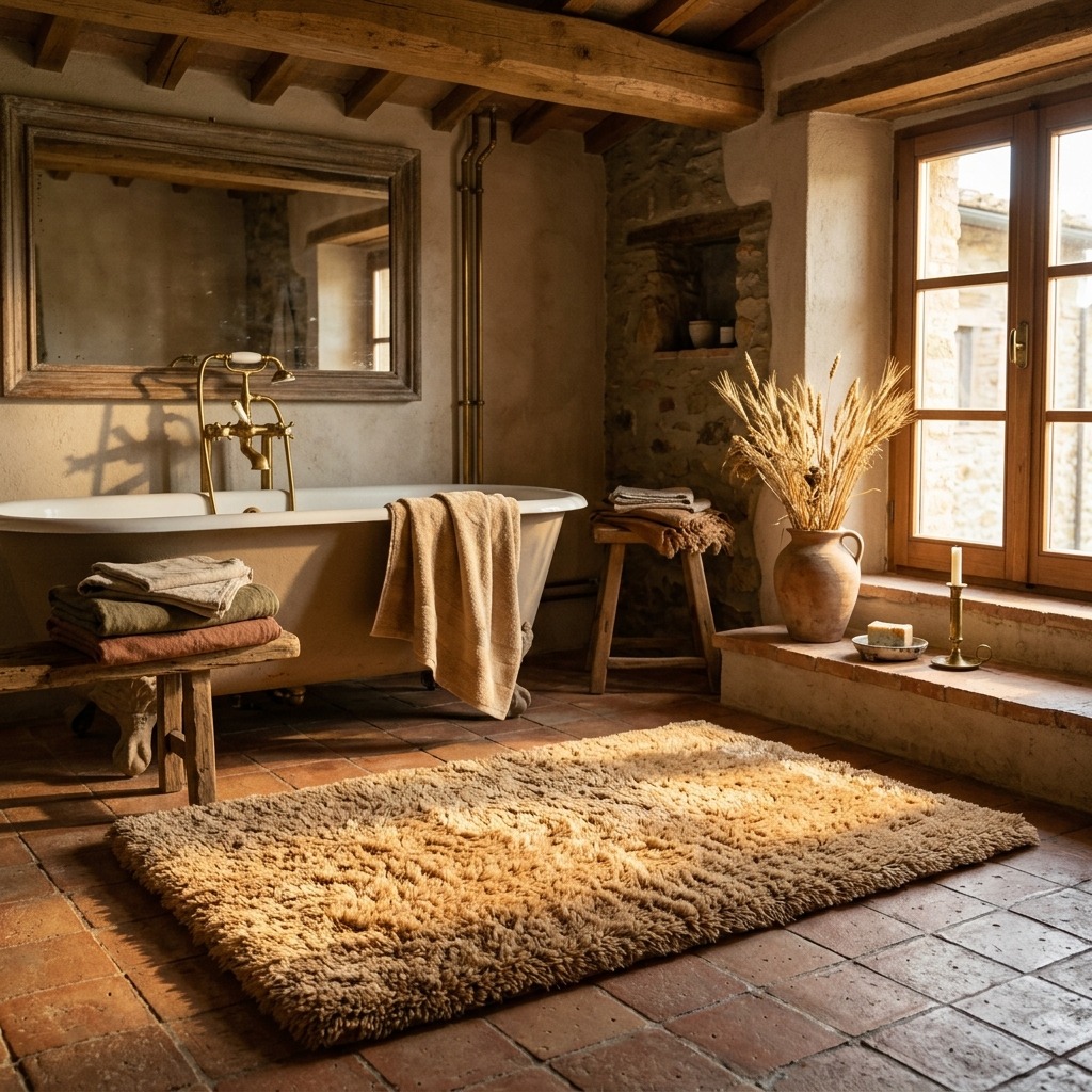 Soffice Lusso Bath Rug - Camel - Warm Tuscan-Style Italian Bathroom