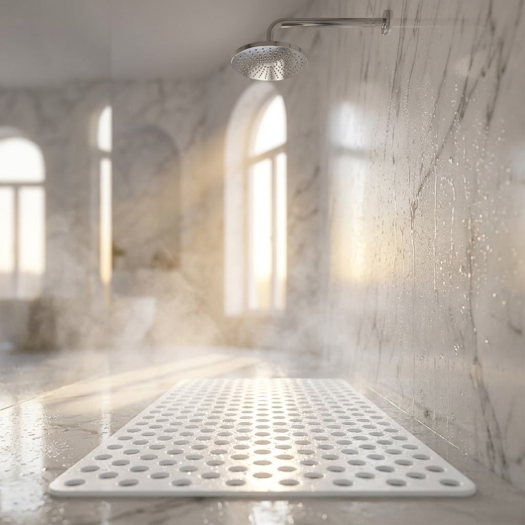 Acquasicura Shower Mat - White - Minimalist Marble Walk-in Shower