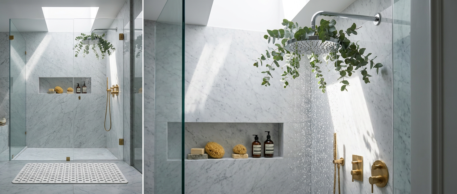 Acquasicura Shower Mat - Modern Italian Marble Walk-in Shower (21:9)