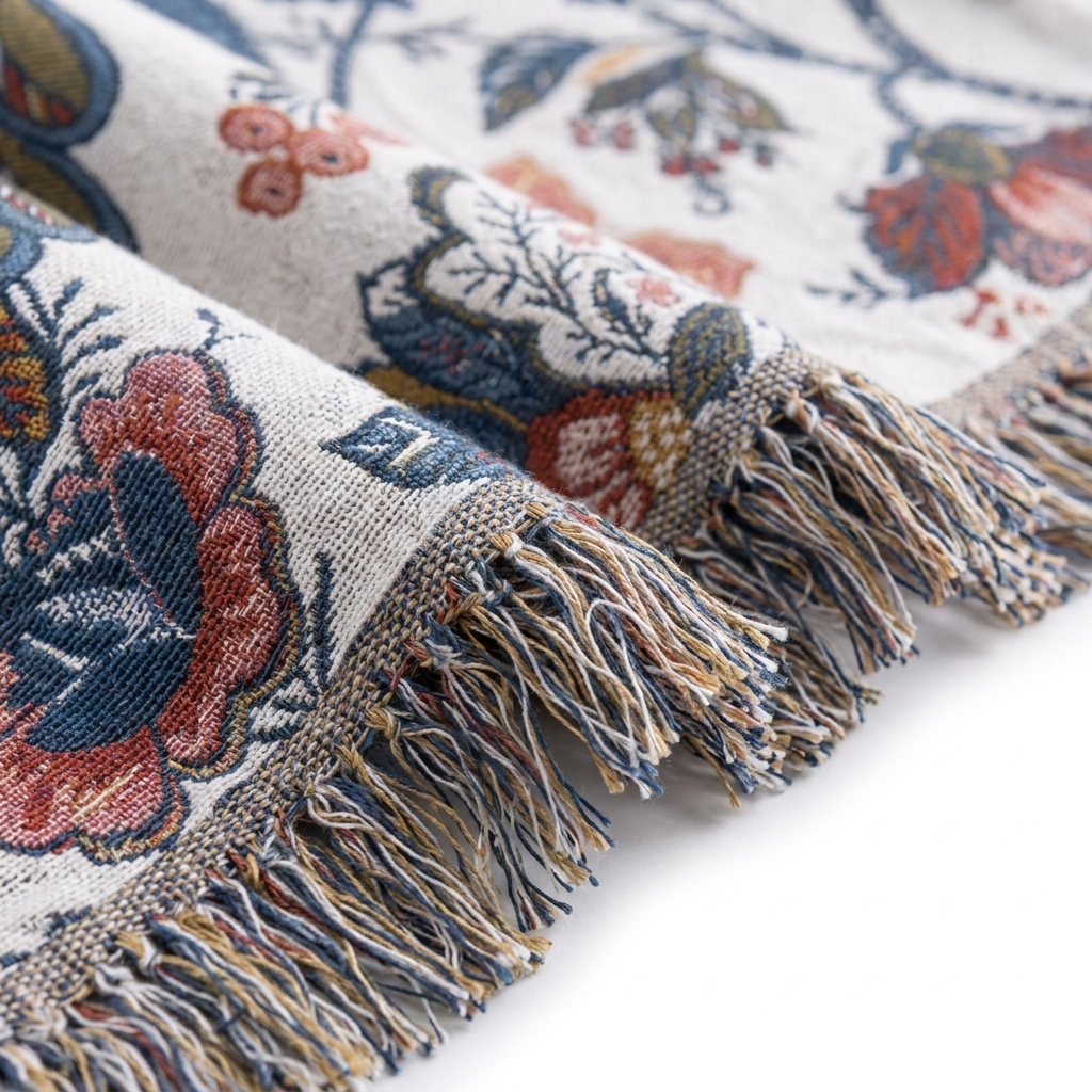 Fiorenza Botanica Floral Cotton Blanket - Macro Detail of Botanical Pattern