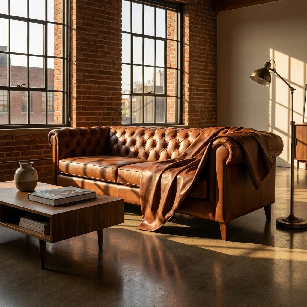 Pelletteria Morbida Faux Leather Sofa Cover - Cognac - Chesterfield Sofa in Italian Loft