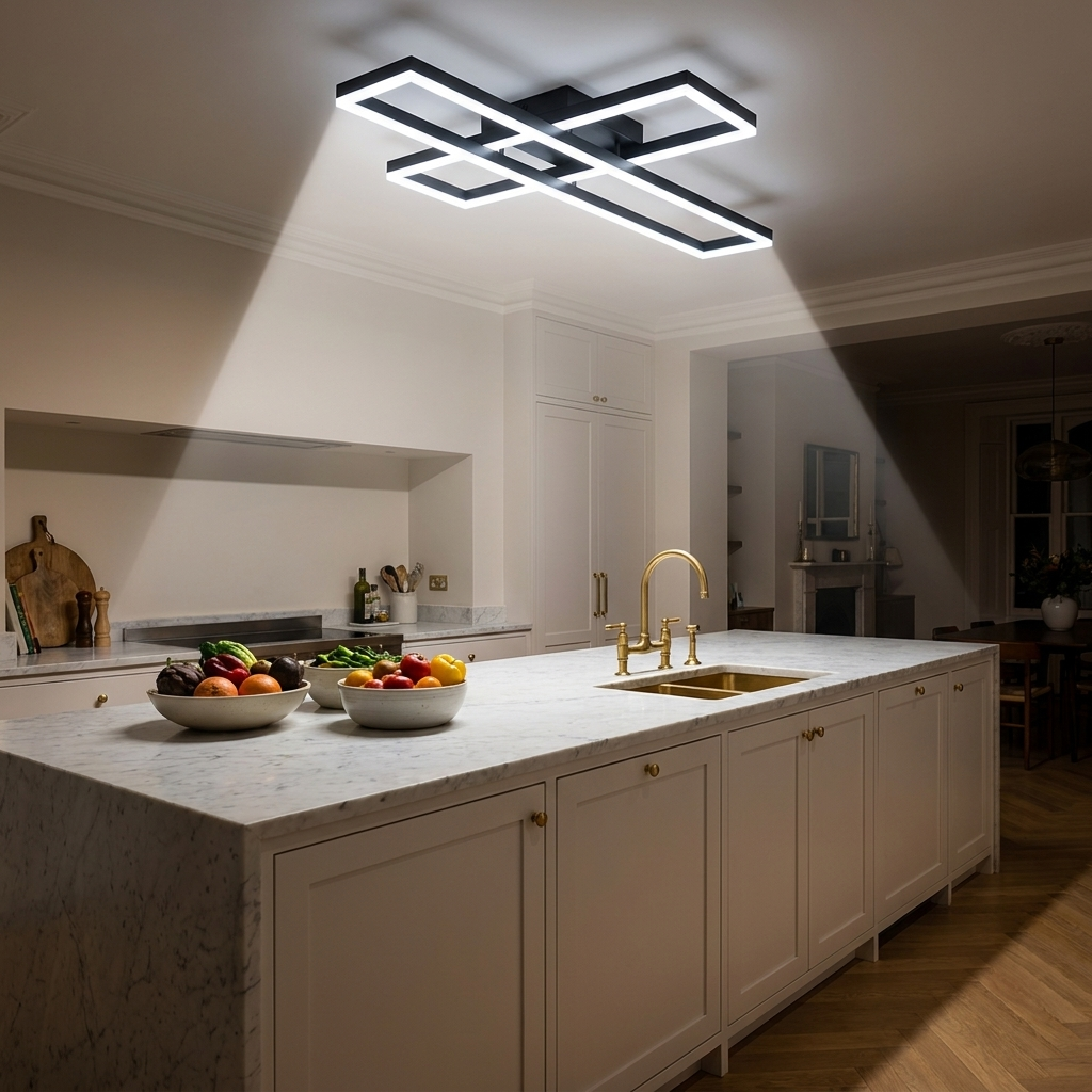 Luminara Geometrica Modern LED Ceiling Light - Linea White - Over Kitchen Island