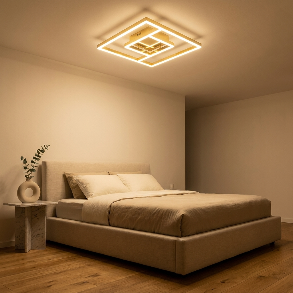 Luminara Geometrica Modern LED Ceiling Light - Quadro Gold - Minimalist Bedroom