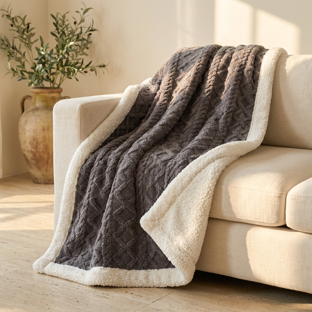 Coccola Velluto Italian Sherpa Throw Blanket - Charcoal - Italian Apartment Living Room
