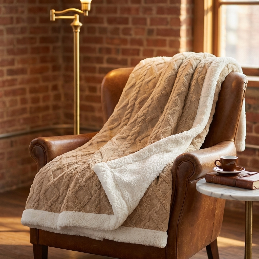 Coccola Velluto Italian Sherpa Throw Blanket - Latte - Roman Cafe Loft Club Chair