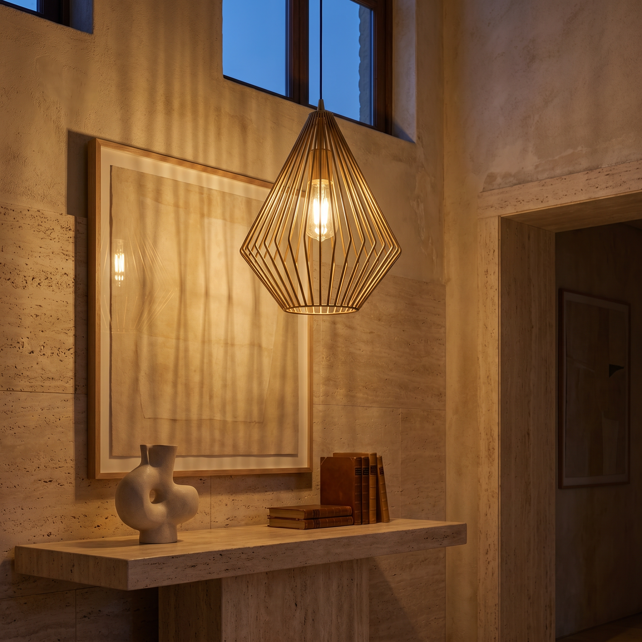 Lanterna Geometrica-Italian Foyer-Travertine Console 2k