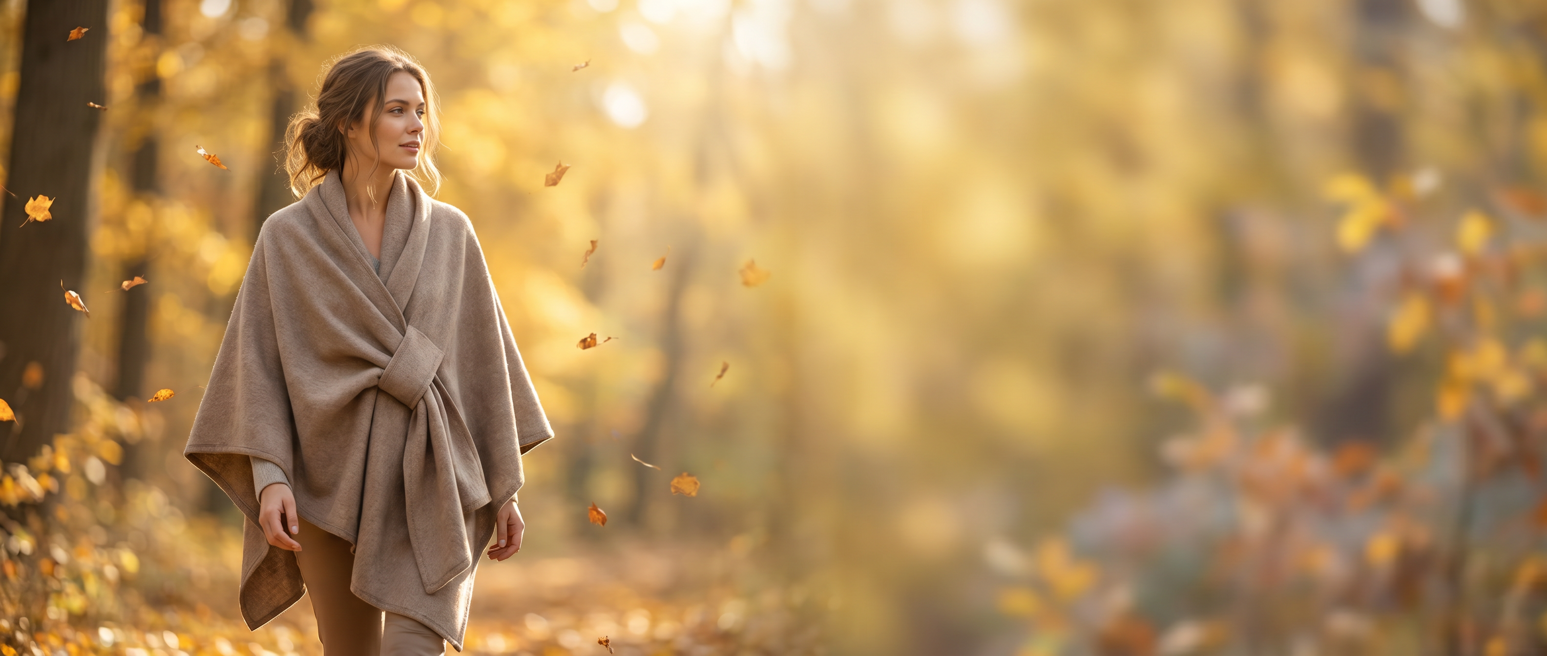 Tepore d'Inverno windproof poncho shawl coat autumn lifestyle banner