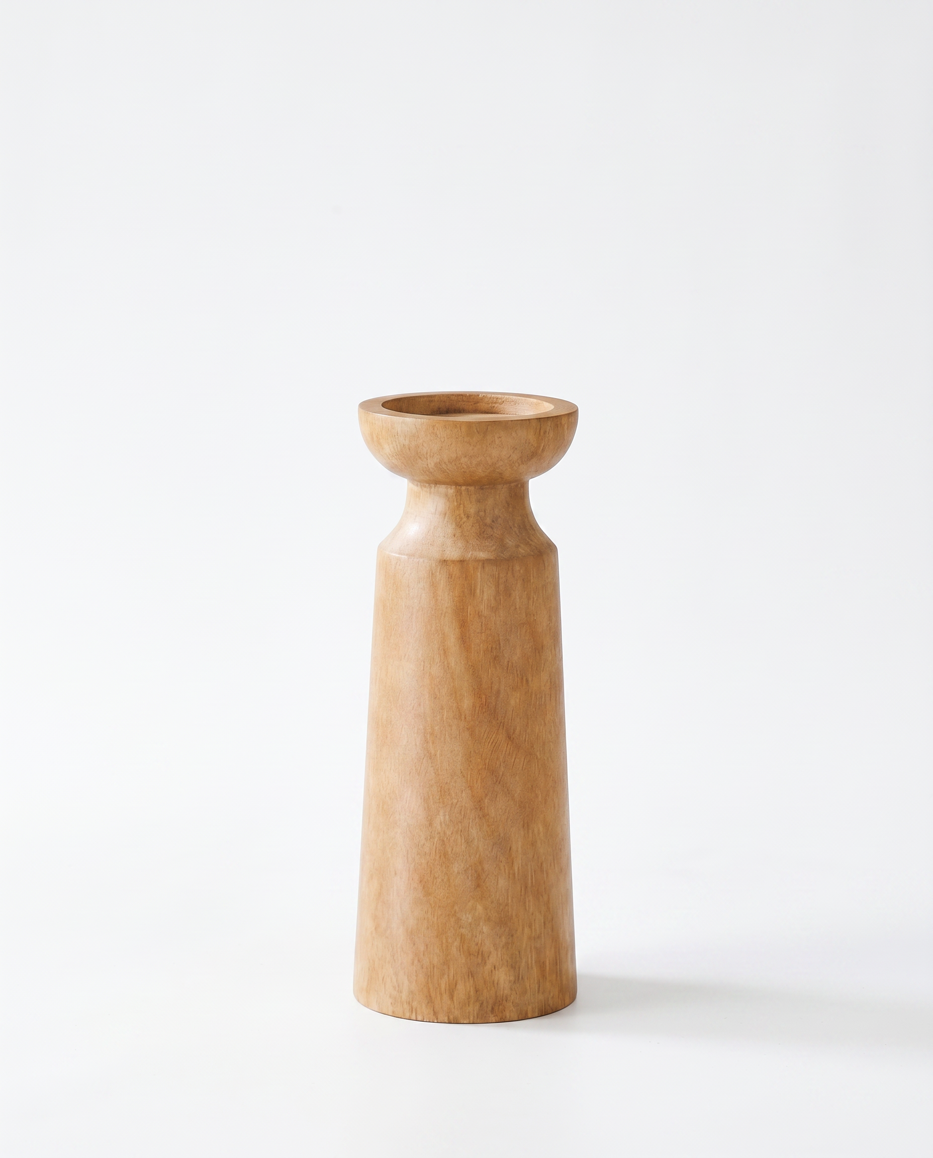 Calore Rustico medium carved wood candle holder, individual on white