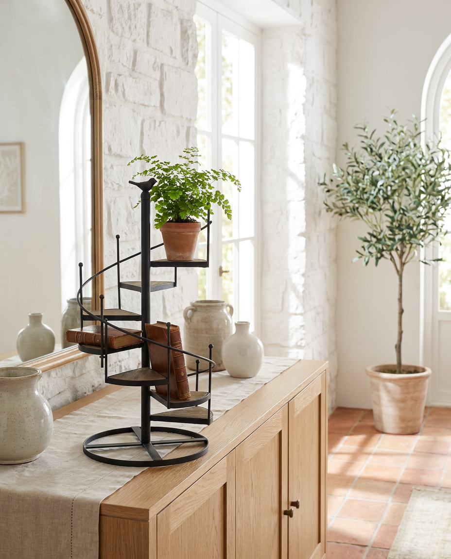 Voluta Botanica - Black - Foyer sideboard with books and a potted fern