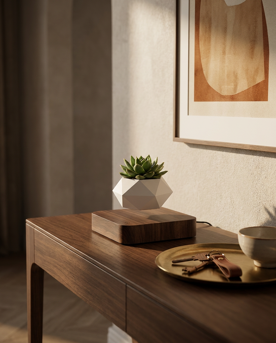 Orbita Verde Floating Planter - Dark Walnut - Entryway Console