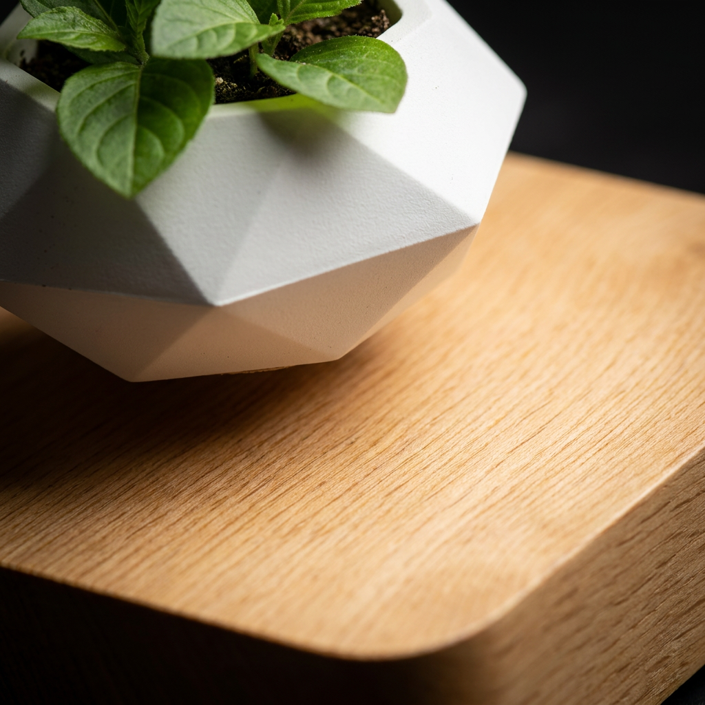 Orbita Verde Floating Planter - Light Maple - Levitation Detail