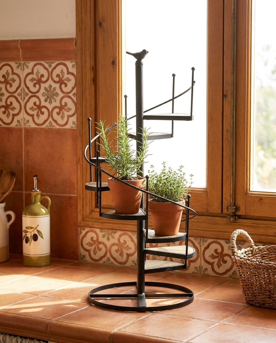 Voluta Botanica - Black - Kitchen counter by a sunny window with potted herbs