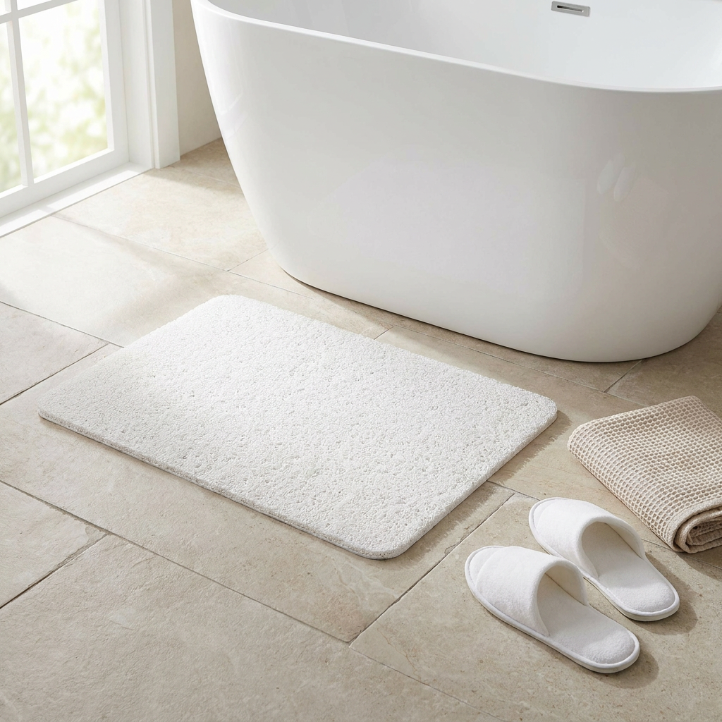 Rivolo Non-Slip Quick-Dry Bath Mat - White - In front of bathtub