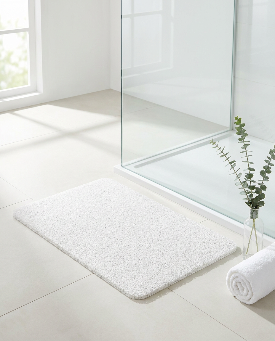 Rivolo Non-Slip Quick-Dry Bath Mat - White - Minimalist bathroom