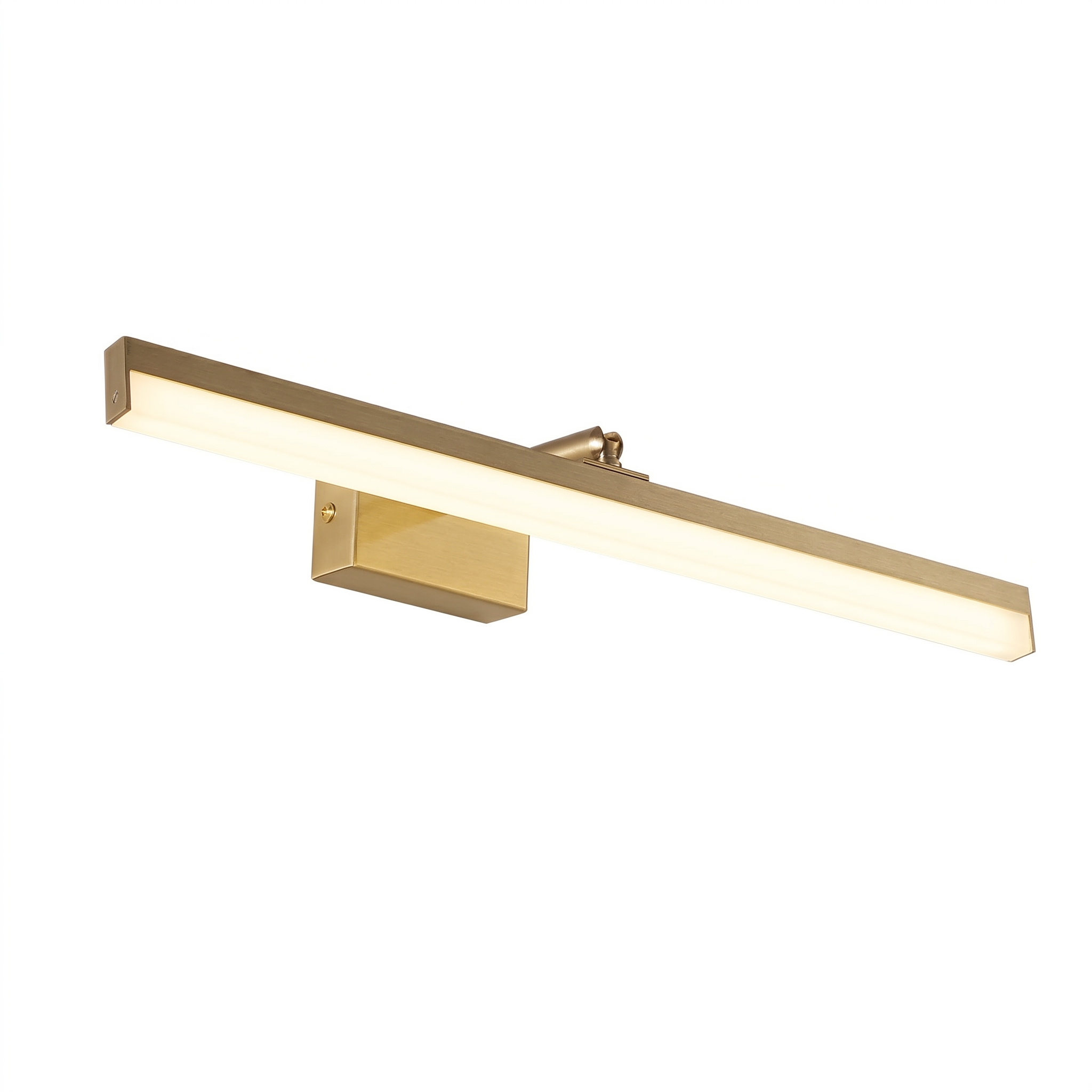 Riflesso Dorato gold LED vanity mirror light on a clean white background, light on