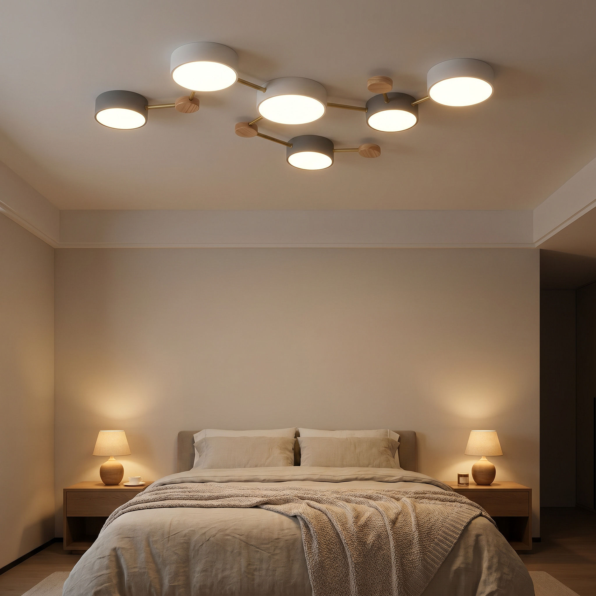 Costellazione Nordica flush mount light in a calm modern bedroom
