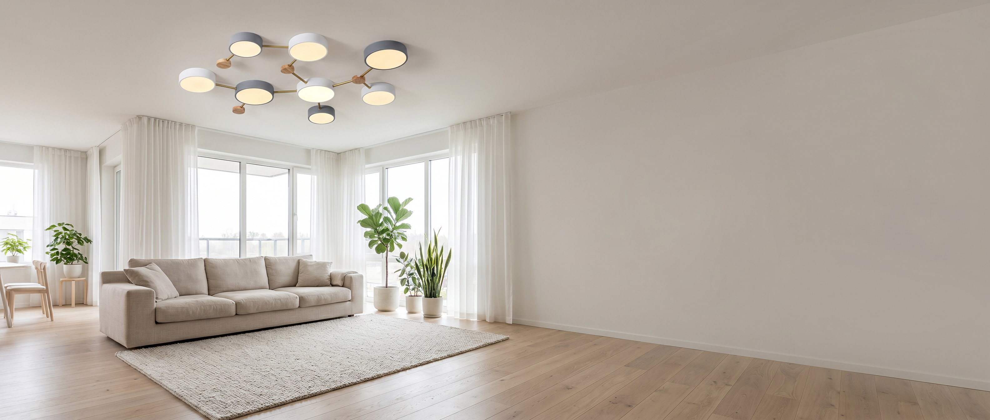 Costellazione Nordica LED flush mount light banner in a Scandinavian living space