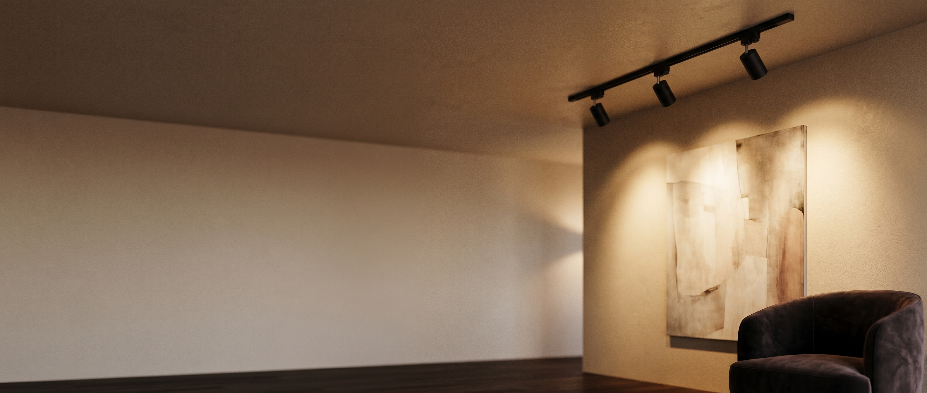 Linea Lucente Track Lighting — warm-lit black track fixture in a refined modern interior