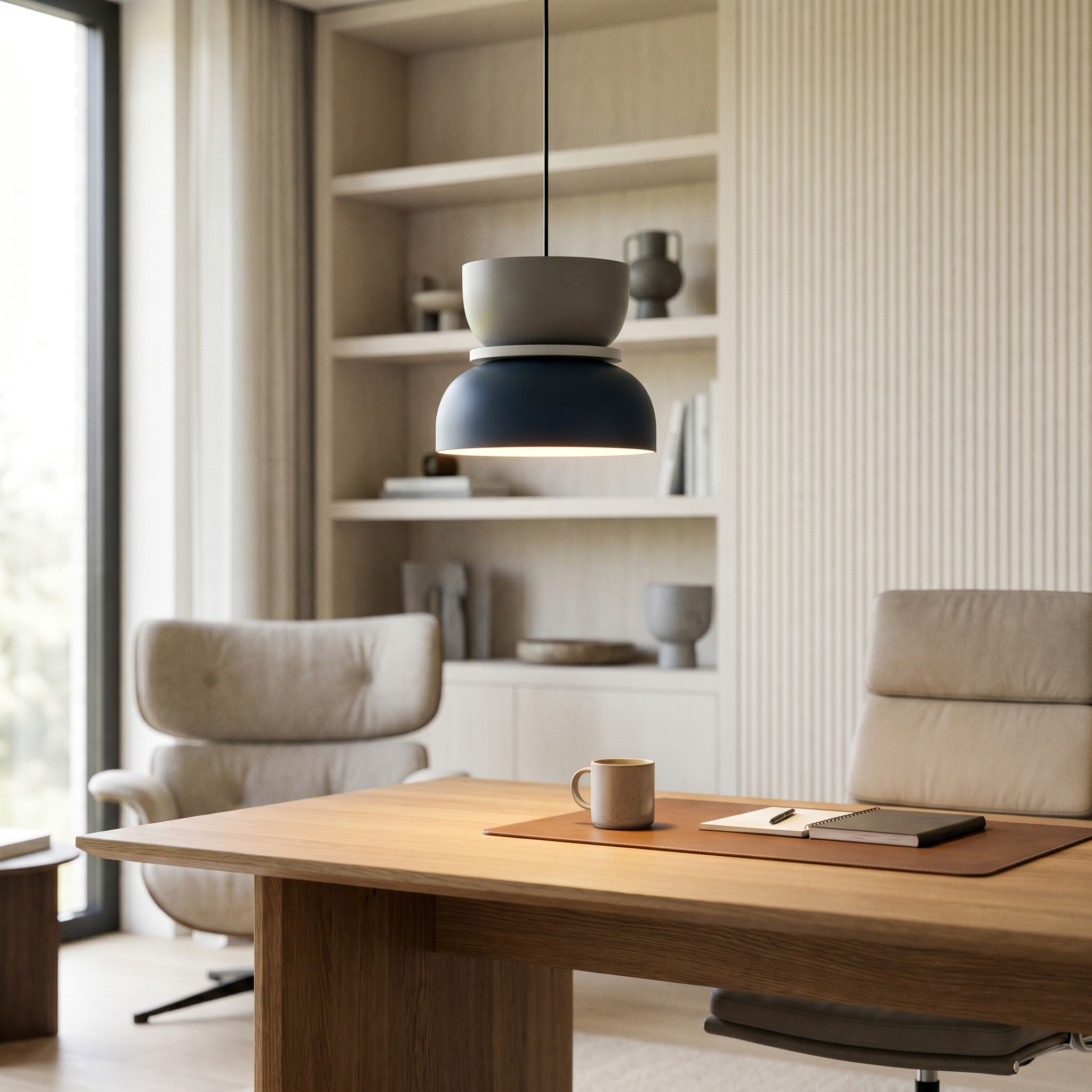 Grey and blue Macaron pendant light in a modern home office