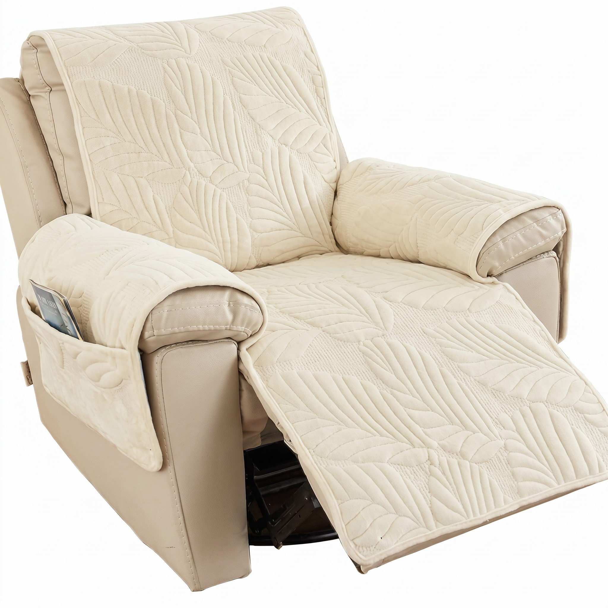 Foglia Morbida beige quilted leaf-pattern recliner slipcover — clean white background product shot