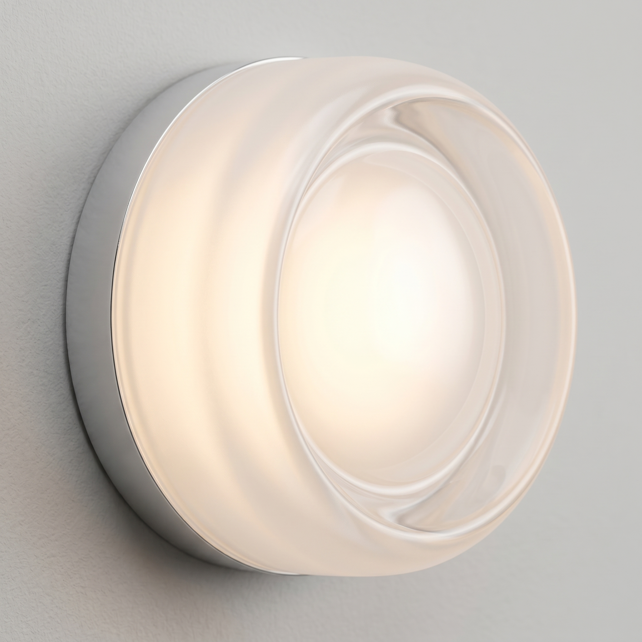 Close-up of the frosted glass texture and soft inner glow of the Luce Velata wall sconce