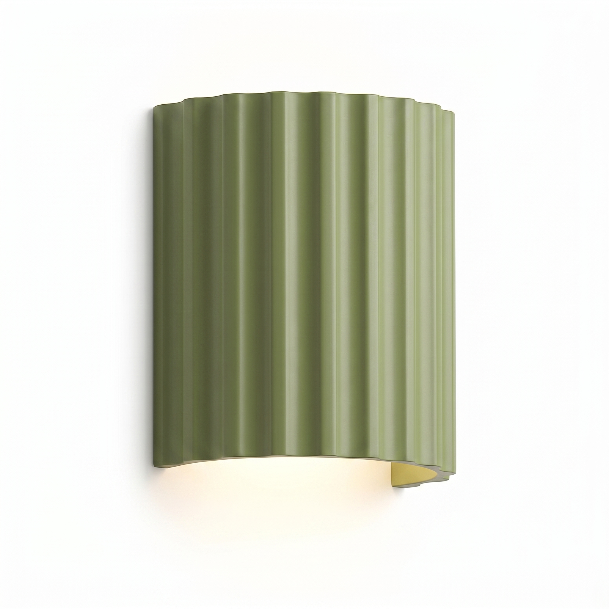 Conchiglia pleated resin wall lamp in sage green, studio hero