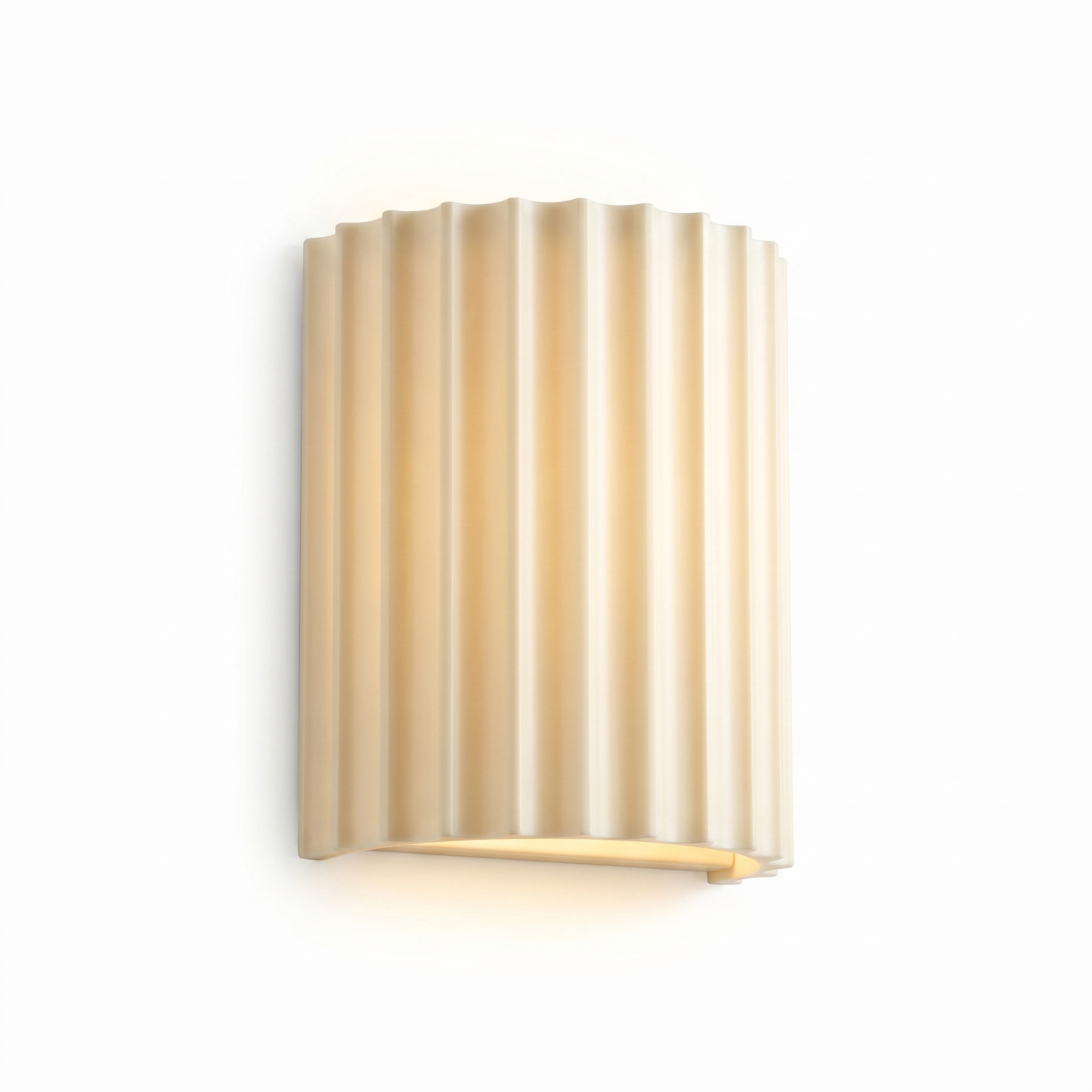 Conchiglia pleated resin wall lamp in creamy white, studio hero