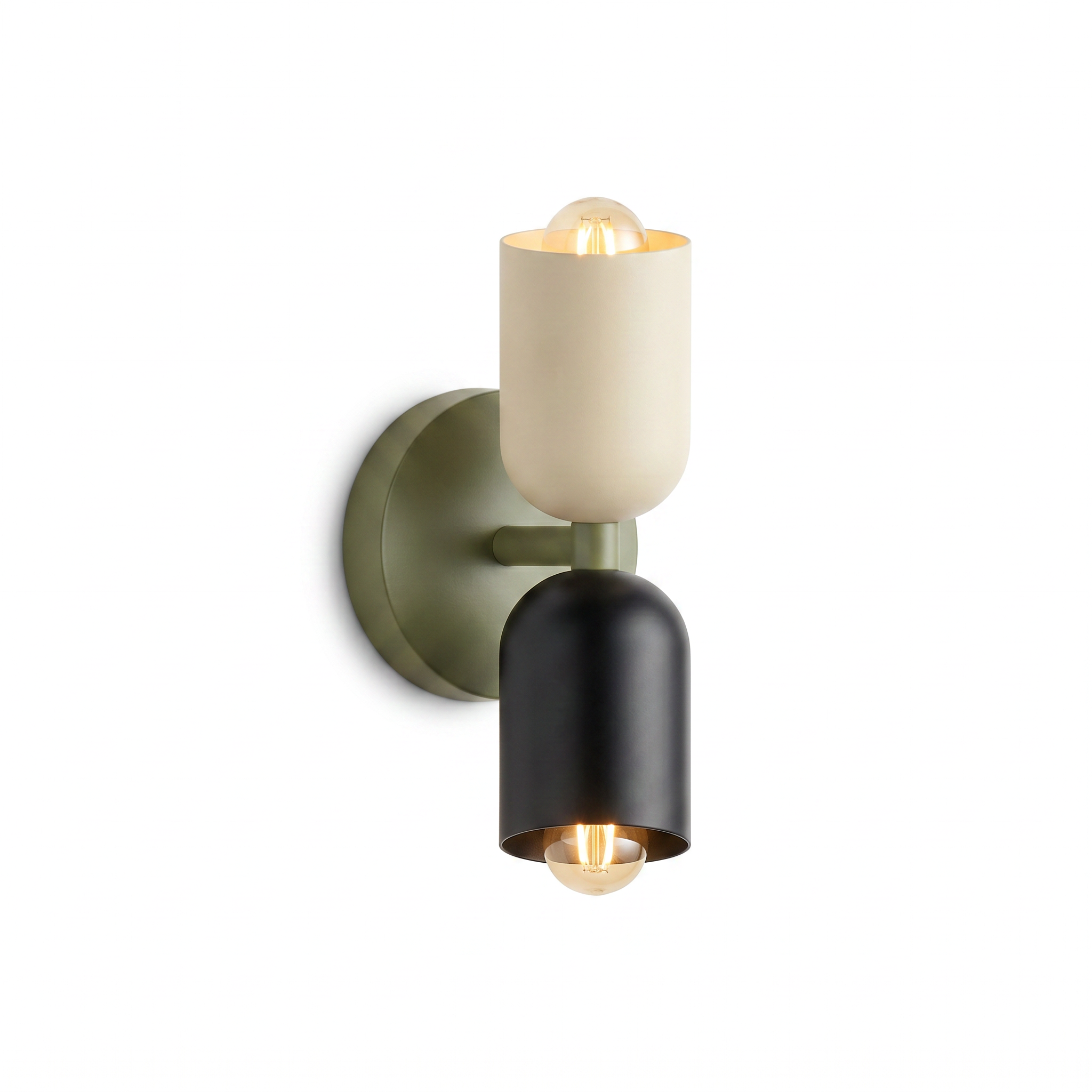 Duetto double-head wall lamp in Beige-Black with green base, studio hero