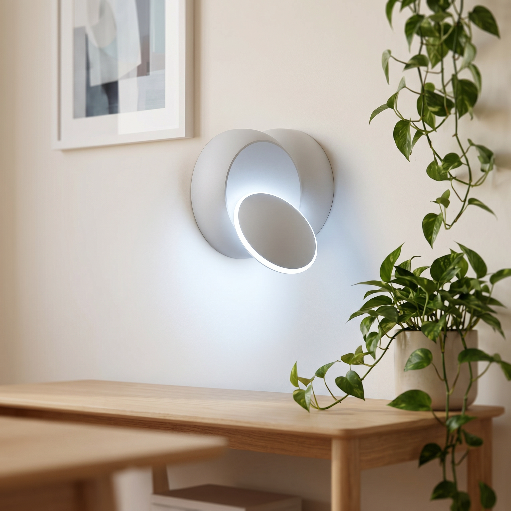 Luna Piena White sconce in a modern living room — lifestyle