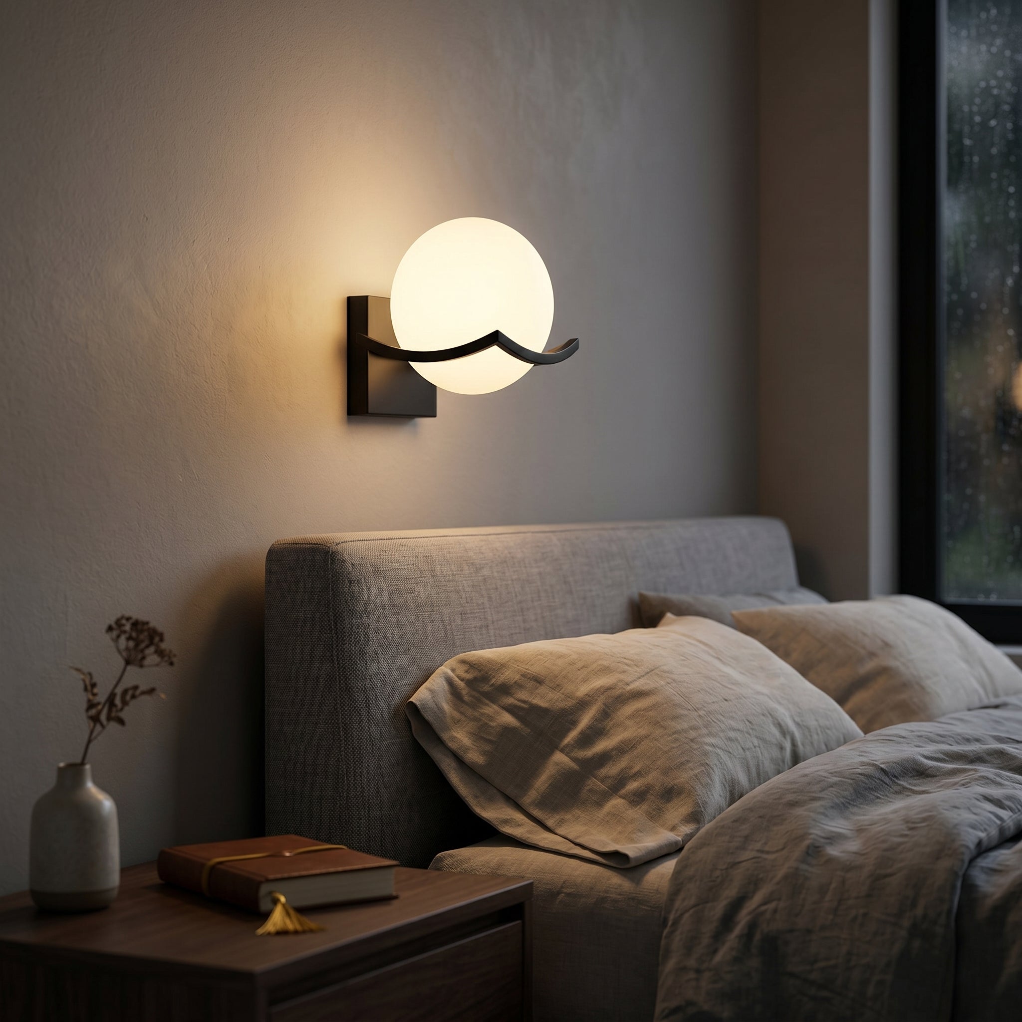 Sirio Frosted White sconce in a bedroom — lifestyle